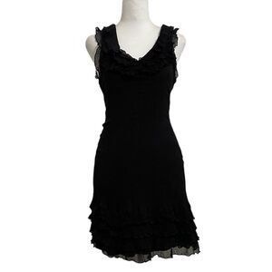 Knitted Dove Black Crinkle Crepe Ruffles Sleeveless Mini Stretch Dress